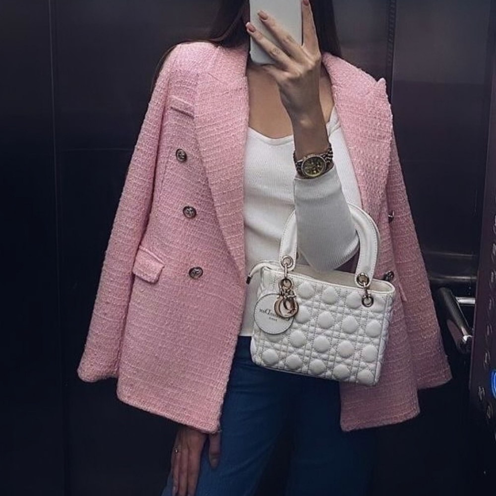 ZARA TWEED TEXTURED BLAZER PINK SIZE XS and M - Picture 3 of 16